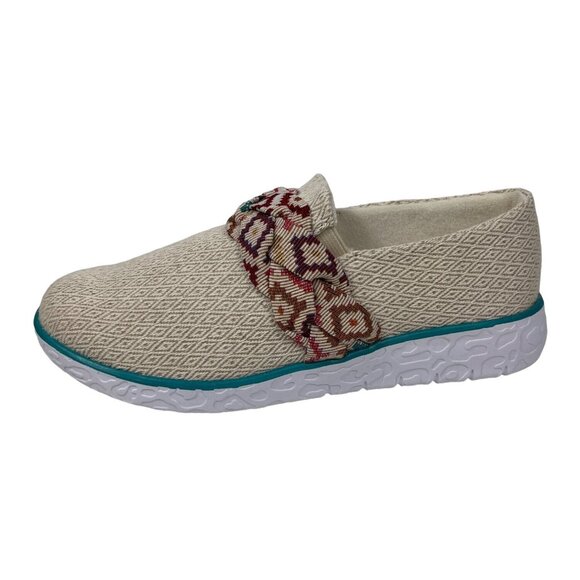 Muk Luks Women's Taupe Geometric Boardwalk Stroll Slip-On Sneaker Size 8 - Picture 1 of 10